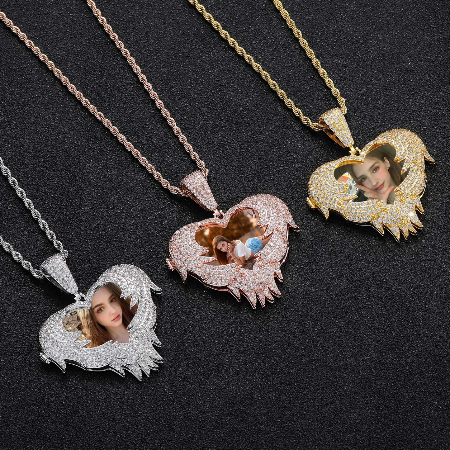 LoveShellâ„?â€?Custom Clamshell Heart Photo Pendant | Iced Out Zircon